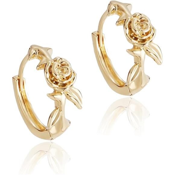 Rose Gold Huggie Hoop Earrings | 14K Gold Plated Small Lightweight Hoops - Picture 1 of 4